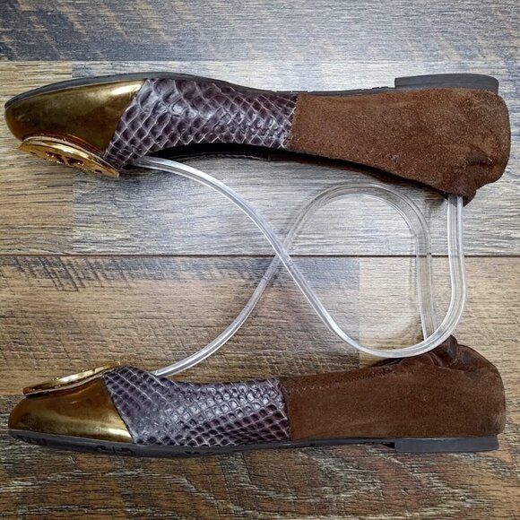 Tory Burch Women’s Reva Gold Metallic Slip On Stretch Ballet Flats Size 6.5 - Picture 6 of 8